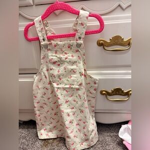 The Children's Place Cream Floral Overall Dress with Pink Roses